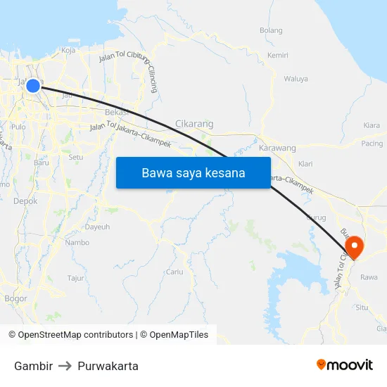 Gambir to Purwakarta map