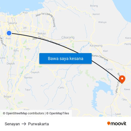 Gelora Bung Karno to Purwakarta map