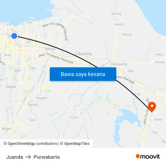 Juanda to Purwakarta map