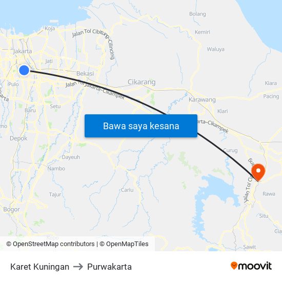 Karet Kuningan to Purwakarta map