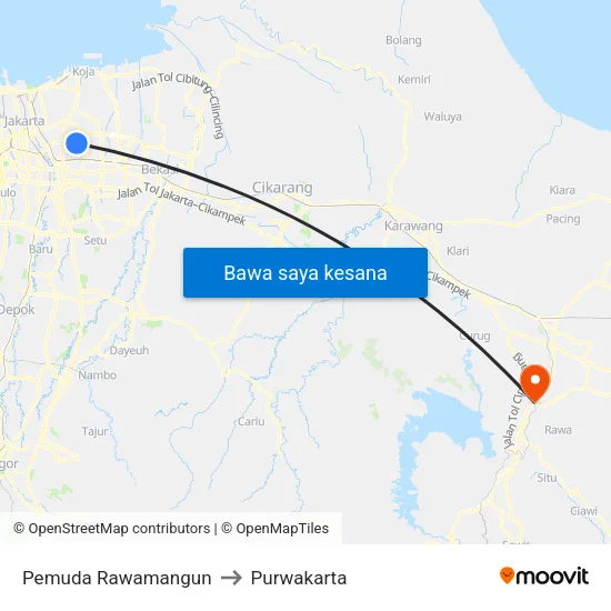 Pemuda Rawamangun to Purwakarta map