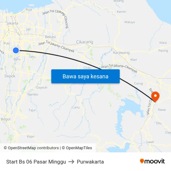 Start Bs 06 Pasar Minggu to Purwakarta map