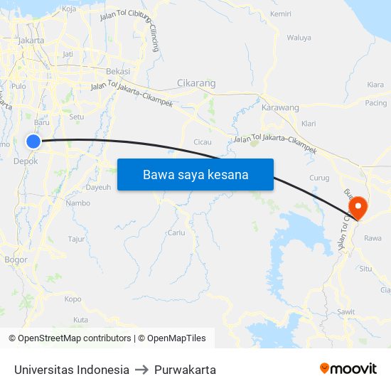 Universitas Indonesia to Purwakarta map