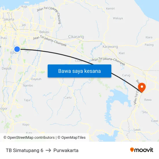 TB Simatupang 6 to Purwakarta map