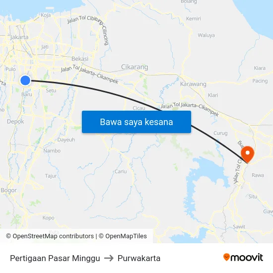 Pertigaan Pasar Minggu to Purwakarta map