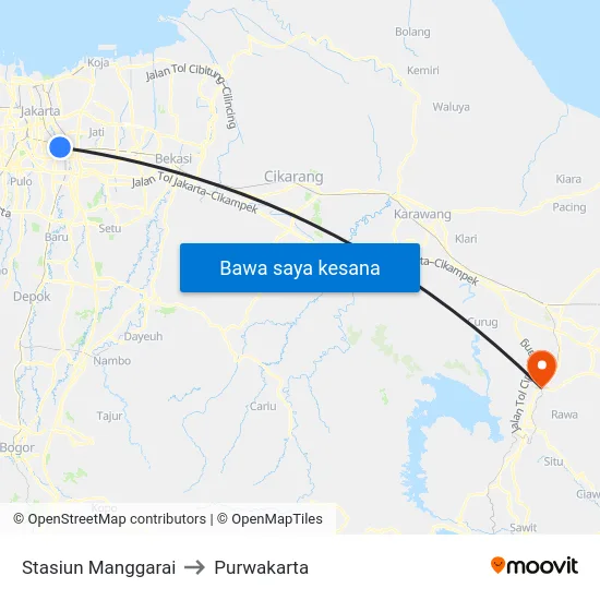 Stasiun Manggarai to Purwakarta map