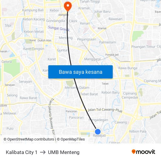 Kalibata City 1 to UMB Menteng map