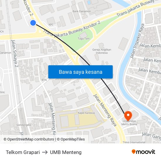 Telkom Grapari to UMB Menteng map