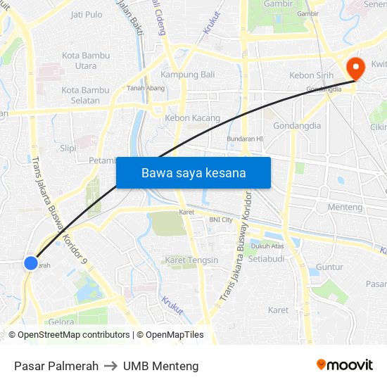 Pasar Palmerah to UMB Menteng map