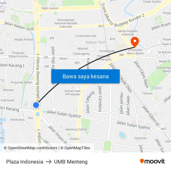 Plaza Indonesia to UMB Menteng map