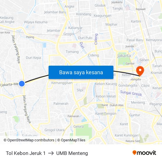 Tol Kebon Jeruk 1 to UMB Menteng map