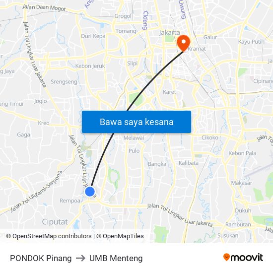 PONDOK Pinang to UMB Menteng map