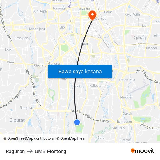 Ragunan to UMB Menteng map