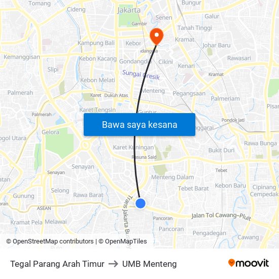 Tegal Parang Arah Timur to UMB Menteng map