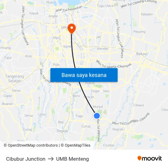 Cibubur Junction to UMB Menteng map