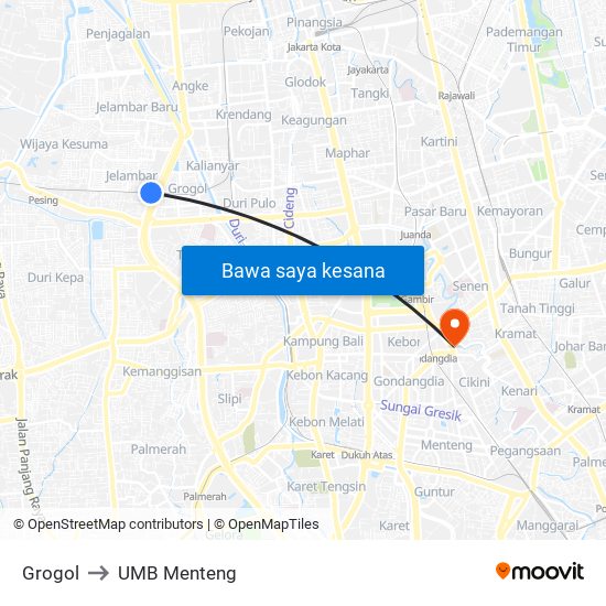 Grogol to UMB Menteng map
