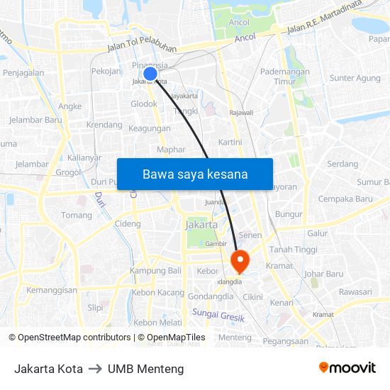 Jakarta Kota to UMB Menteng map