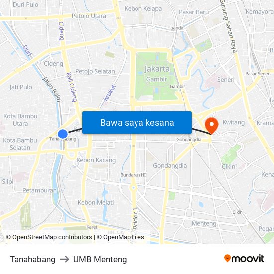 Tanahabang to UMB Menteng map