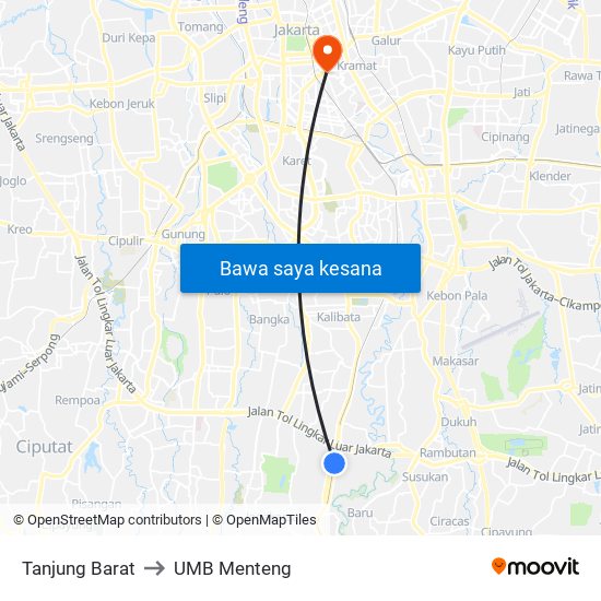 Tanjung Barat to UMB Menteng map