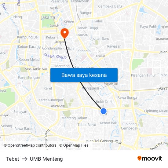 Tebet to UMB Menteng map