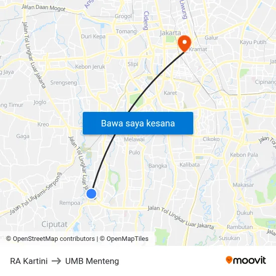 RA Kartini to UMB Menteng map