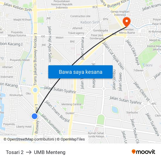 Tosari 2 to UMB Menteng map