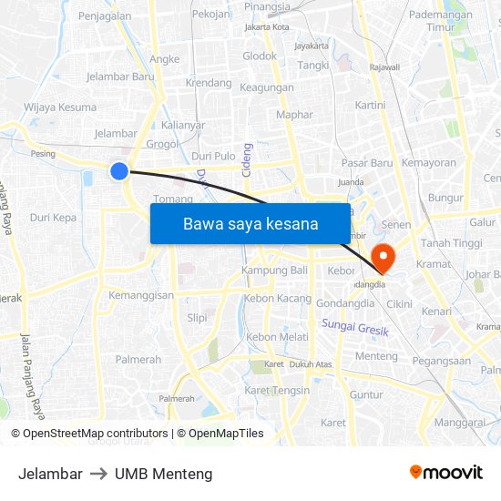 Jelambar to UMB Menteng map