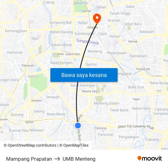 Mampang Prapatan to UMB Menteng map