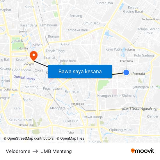 Velodrome to UMB Menteng map