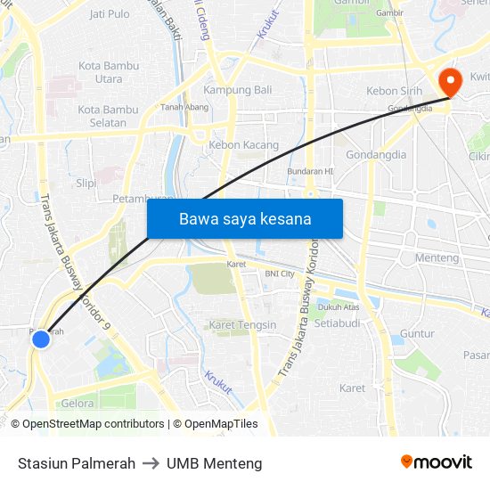 Stasiun Palmerah to UMB Menteng map