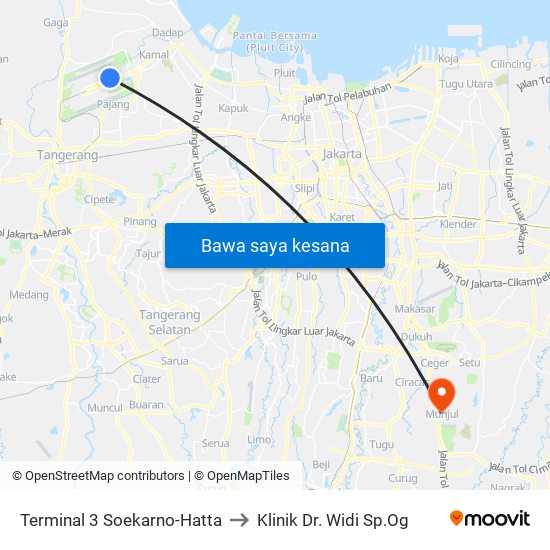 Terminal 3 Soekarno-Hatta to Klinik Dr. Widi Sp.Og map