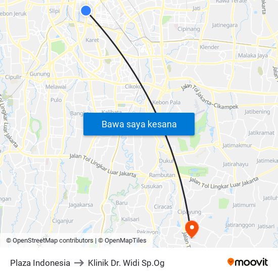 Plaza Indonesia to Klinik Dr. Widi Sp.Og map