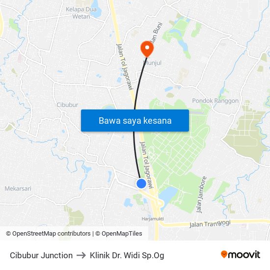 Cibubur Junction to Klinik Dr. Widi Sp.Og map