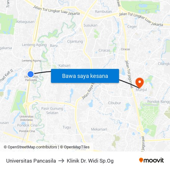 Universitas Pancasila to Klinik Dr. Widi Sp.Og map