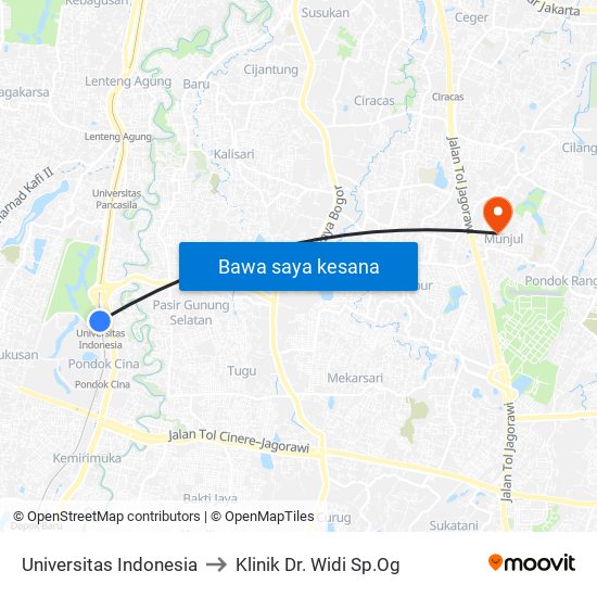 Universitas Indonesia to Klinik Dr. Widi Sp.Og map