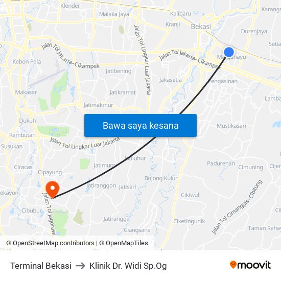 Terminal Bekasi to Klinik Dr. Widi Sp.Og map