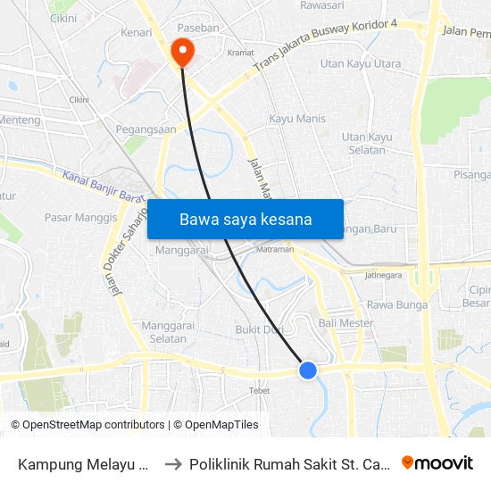 Kampung Melayu Kecil to Poliklinik Rumah Sakit St. Carolus map