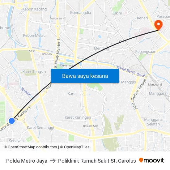 Polda Metro Jaya to Poliklinik Rumah Sakit St. Carolus map