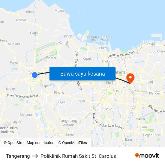 Tangerang to Poliklinik Rumah Sakit St. Carolus map