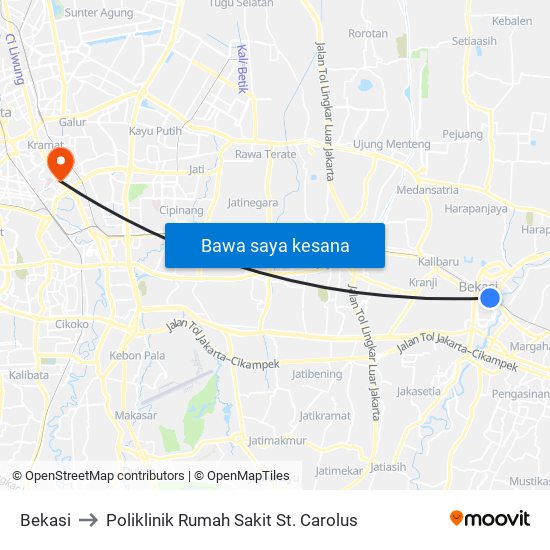 Bekasi to Poliklinik Rumah Sakit St. Carolus map