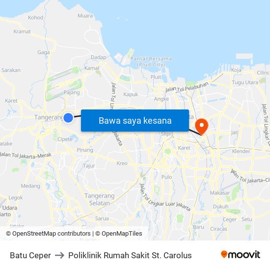 Batu Ceper to Poliklinik Rumah Sakit St. Carolus map