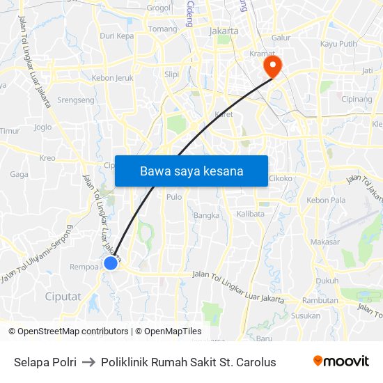 Selapa Polri to Poliklinik Rumah Sakit St. Carolus map