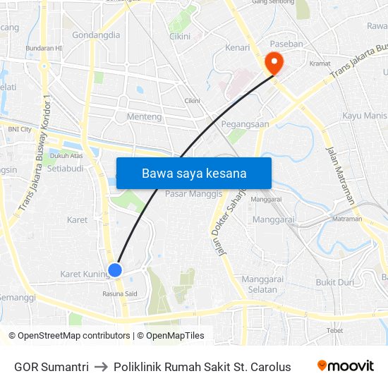 GOR Sumantri to Poliklinik Rumah Sakit St. Carolus map