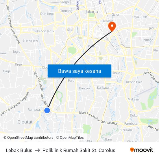 Lebak Bulus to Poliklinik Rumah Sakit St. Carolus map