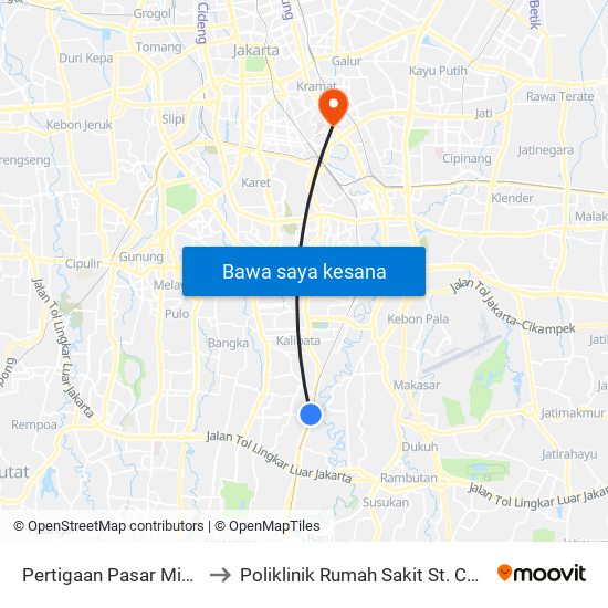 Pertigaan Pasar Minggu to Poliklinik Rumah Sakit St. Carolus map