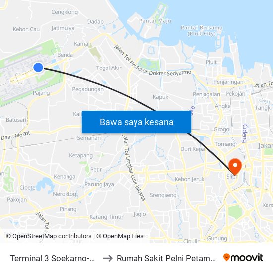 Terminal 3 Soekarno-Hatta to Rumah Sakit Pelni Petamburan map