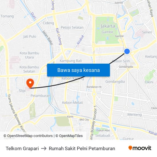 Telkom Grapari to Rumah Sakit Pelni Petamburan map
