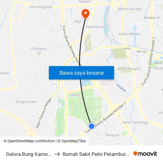 Gelora Bung Karno 2 to Rumah Sakit Pelni Petamburan map