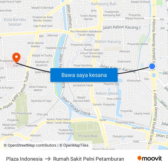 Plaza Indonesia to Rumah Sakit Pelni Petamburan map