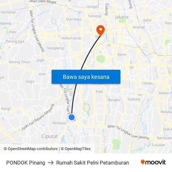 PONDOK Pinang to Rumah Sakit Pelni Petamburan map